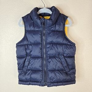 Old Navy Puffer Vest In Navy Blue W/ Yellow Fleece Liner Winter Snow Vest 2T